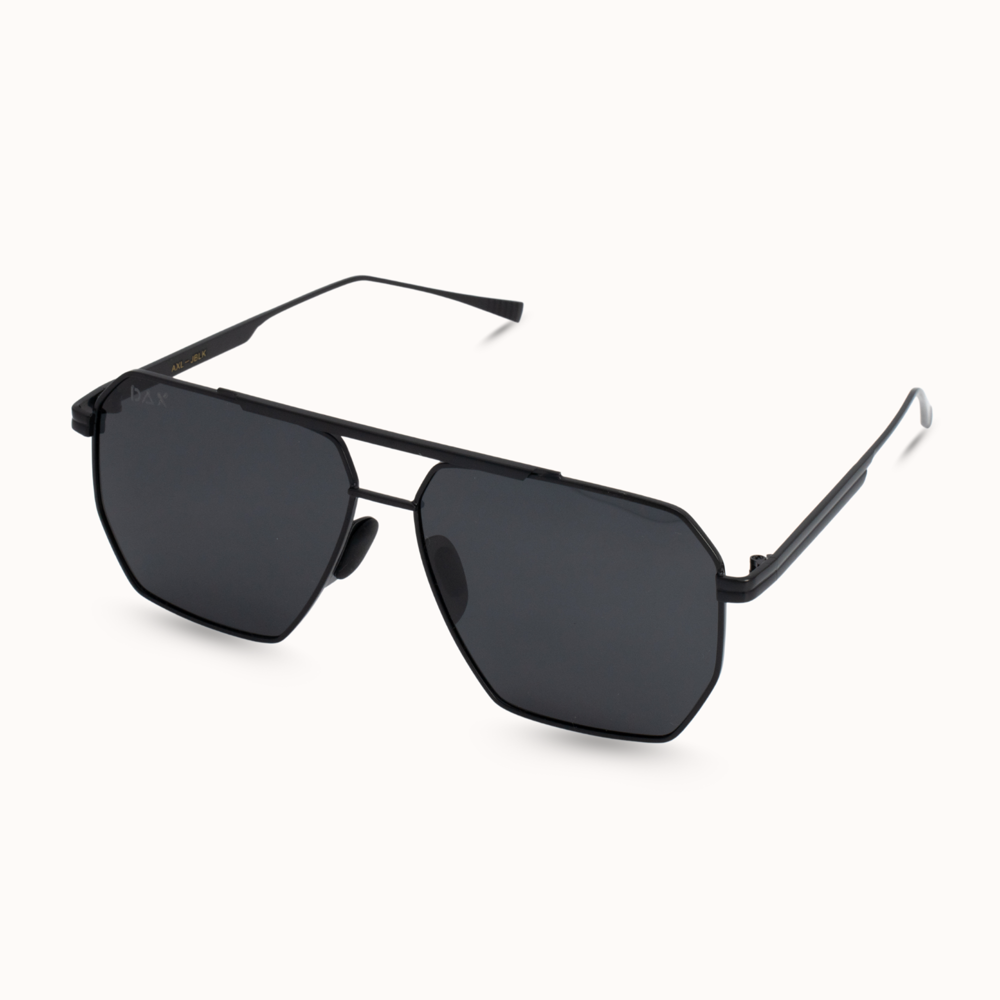 Black sunglasses with dark lenses on a white background