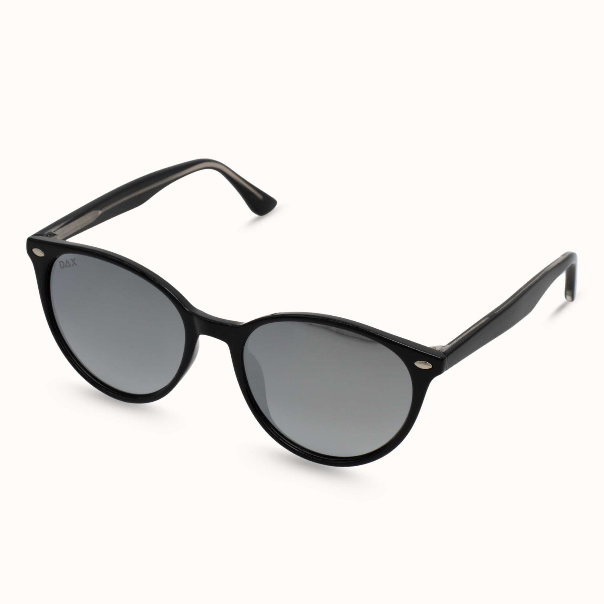 Black sunglasses with dark lenses on a white background