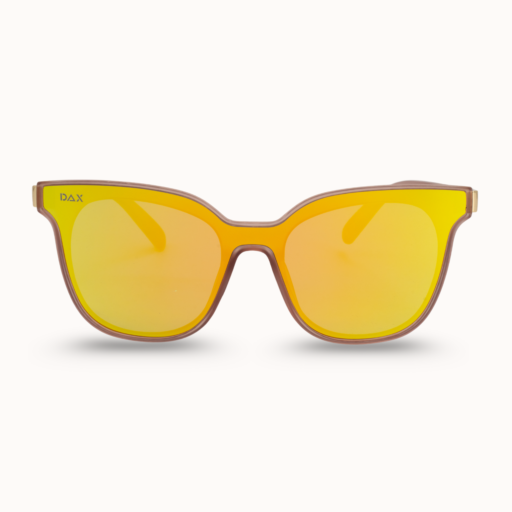 Sunglasses with yellow lenses and brown frame on a white background