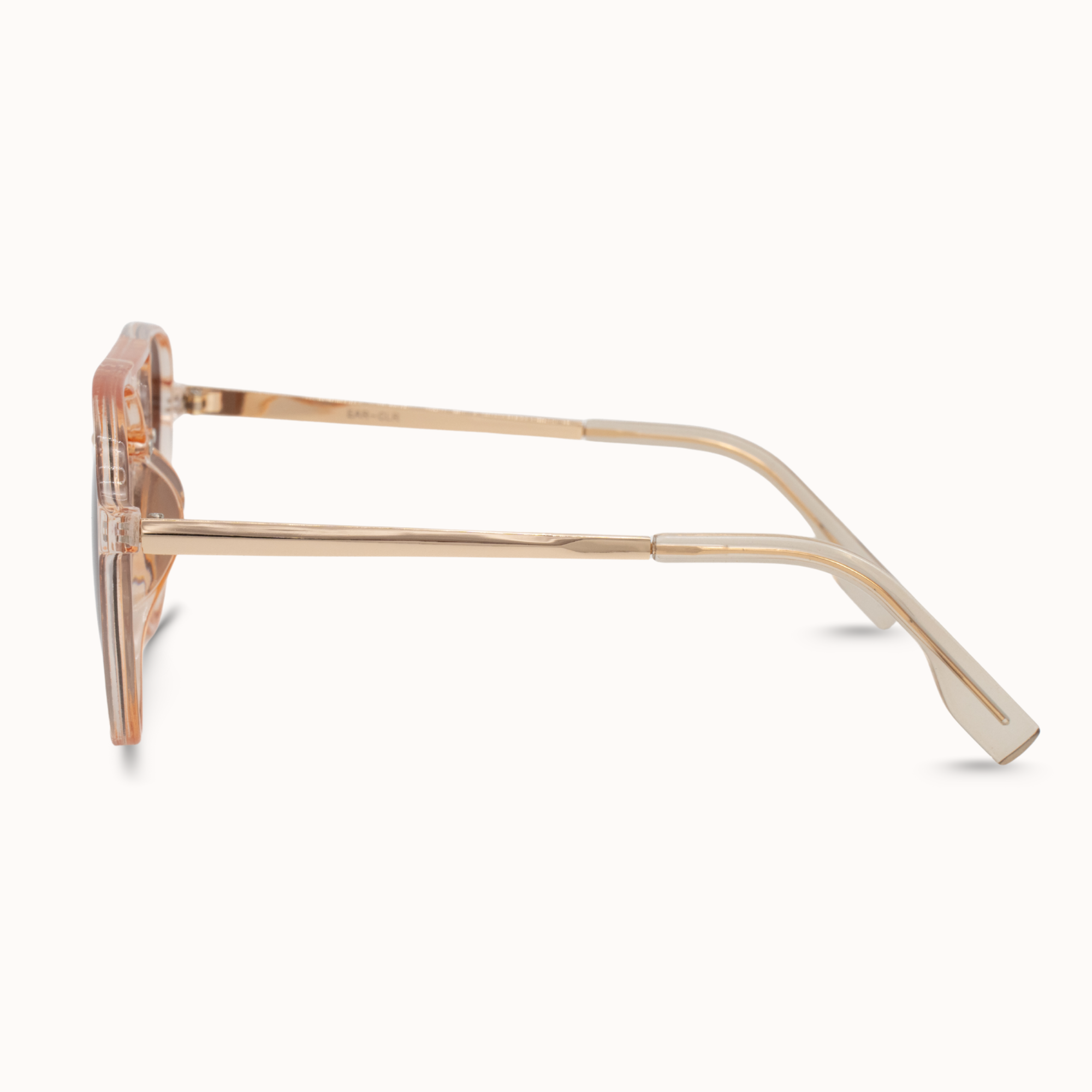 Sunglasses with a gold frame on a white background