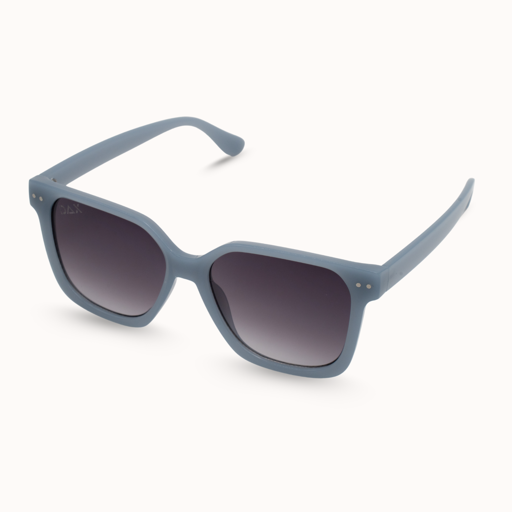 Blue sunglasses with gradient lenses on a white background