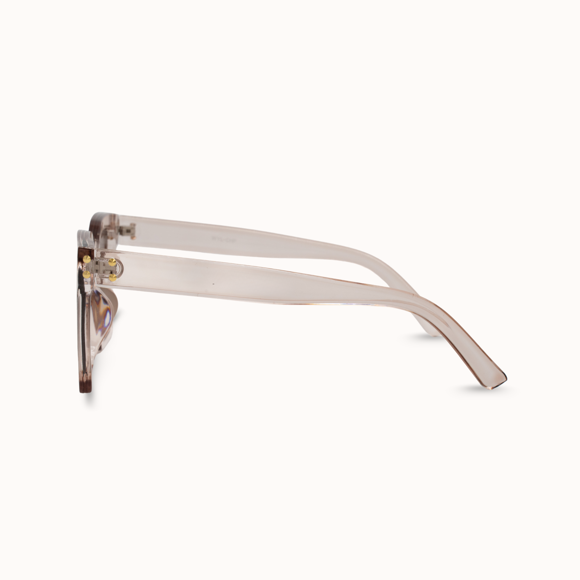 Sunglasses with a clear frame on a white background