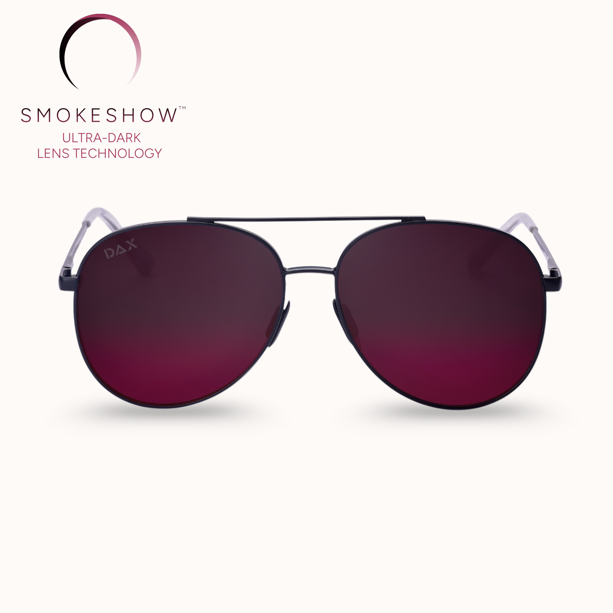 Sunglasses with red gradient lenses on a white background, featuring the Smokeshow brand.