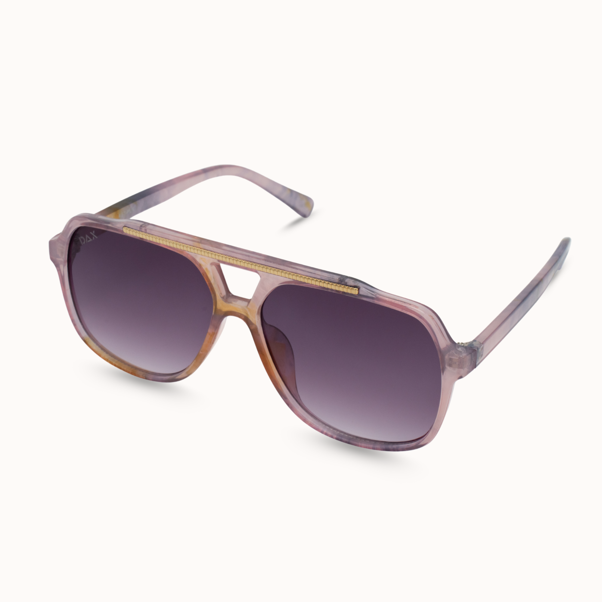 Aviator sunglasses with gradient lenses on a white background