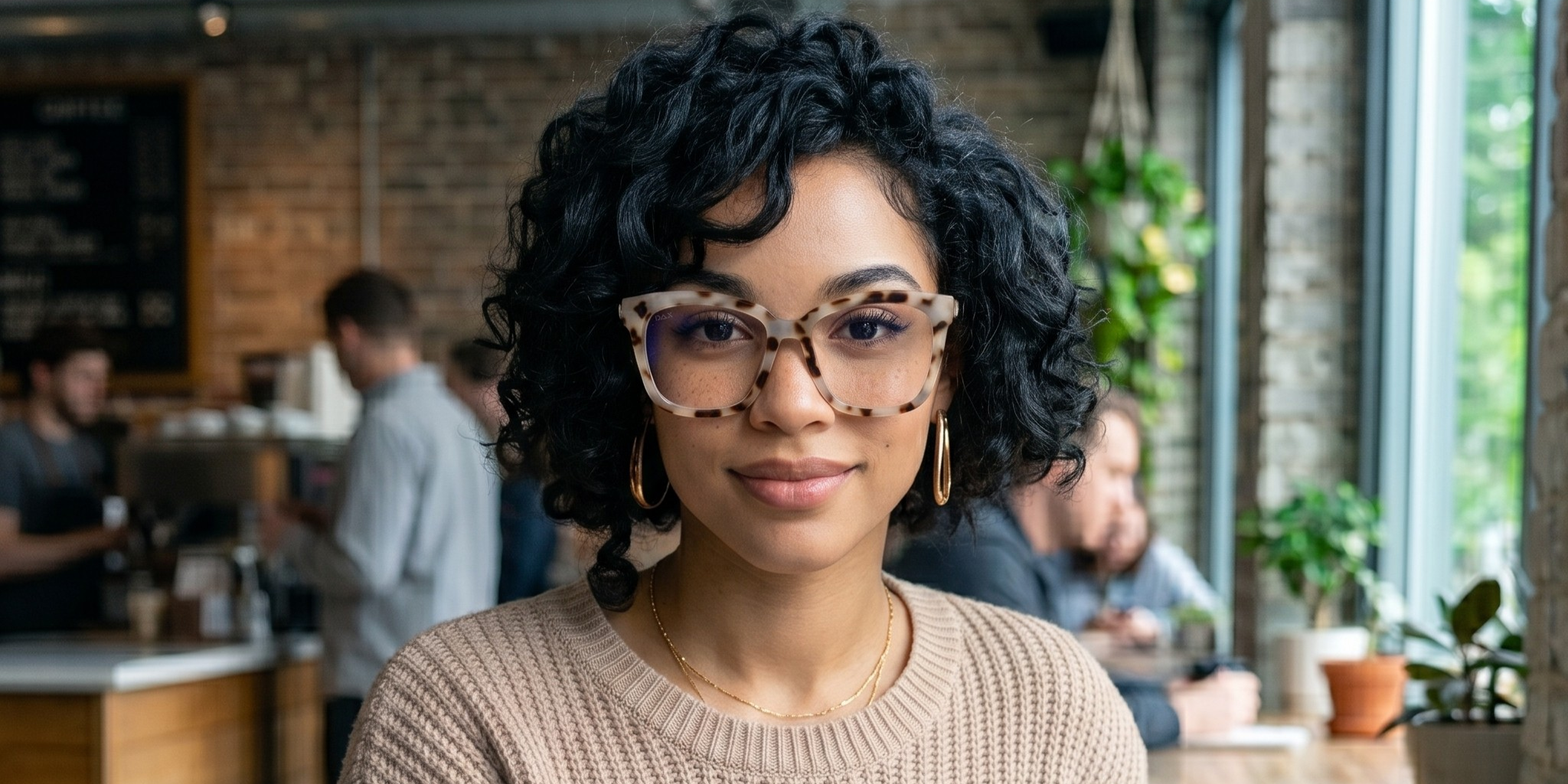 Woman wearing glasses in a casual indoor setting