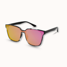 Sunglasses with black frame and multicolored lenses on a white background