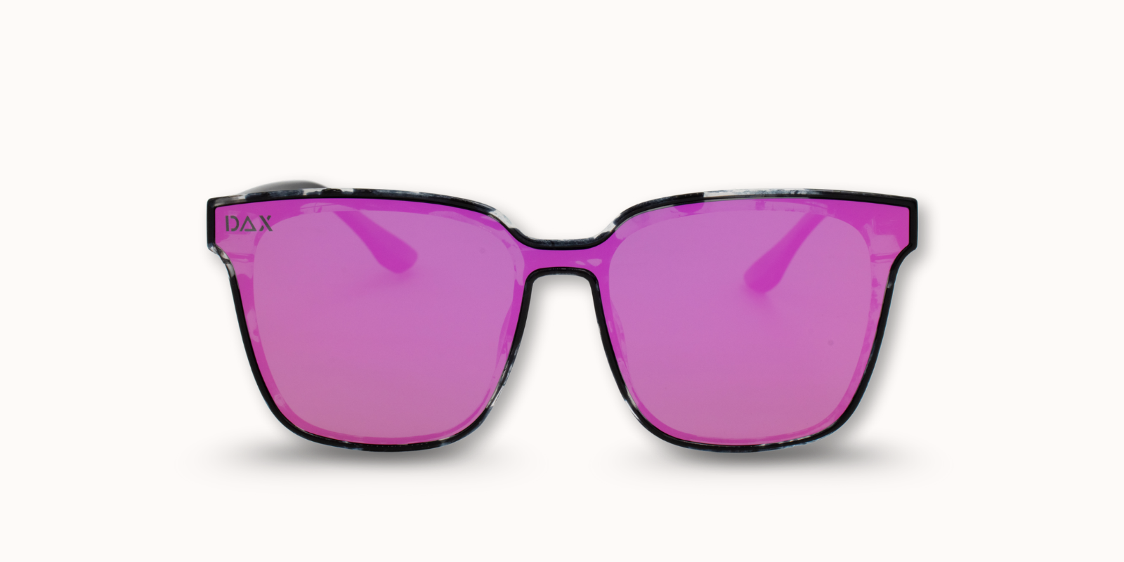 Sunglasses with pink lenses on a white background