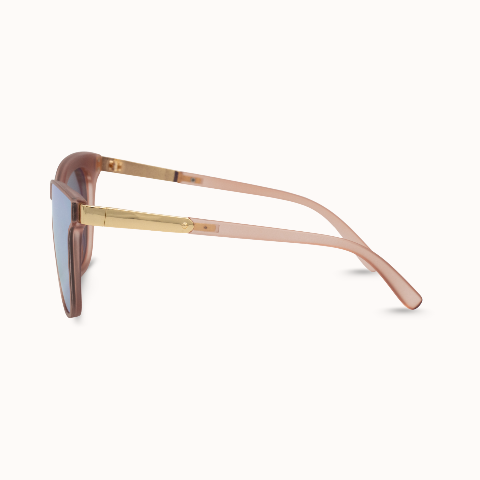 Sunglasses with a gold frame and brown gradient lenses on a white background