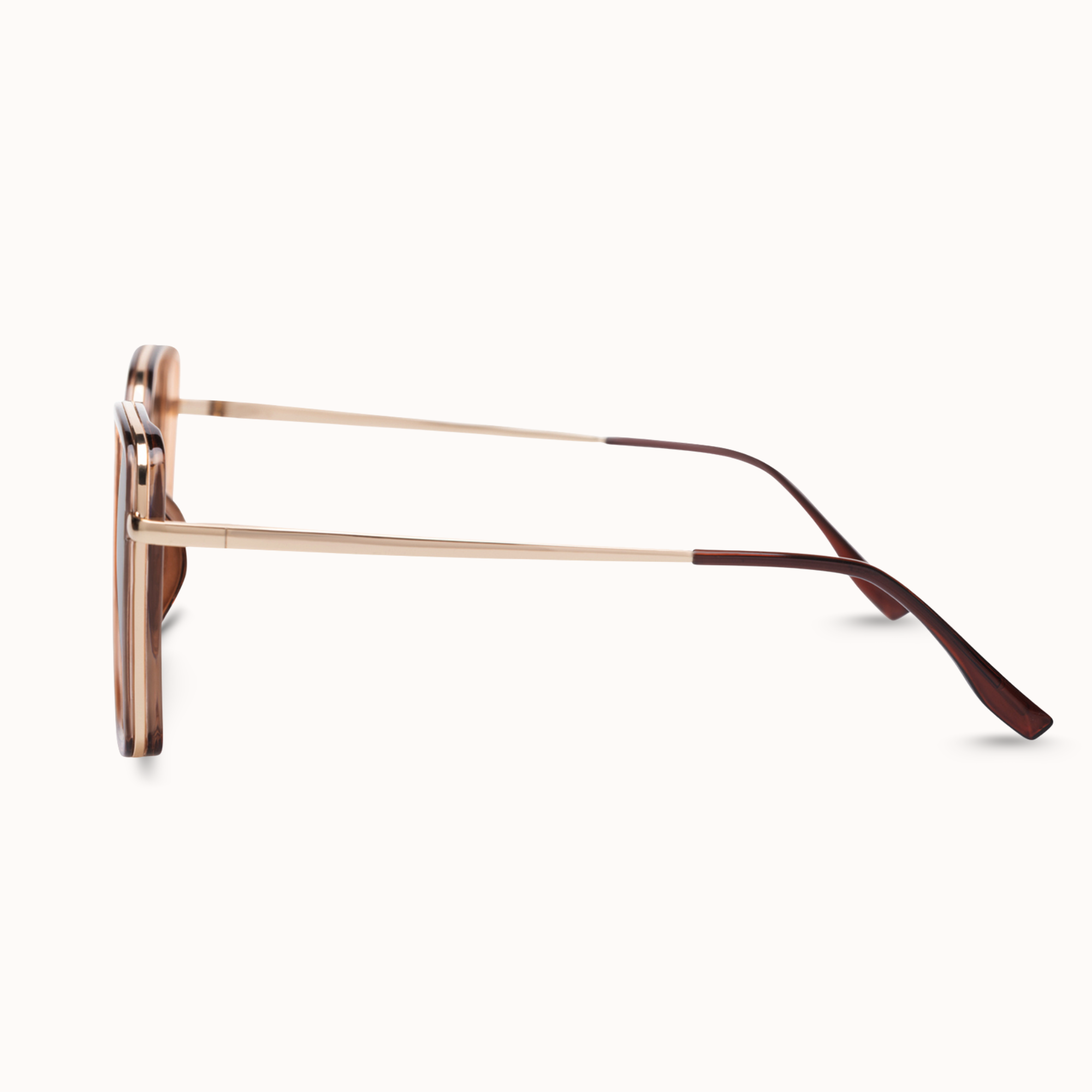 Sunglasses with a gradient brown frame on a white background