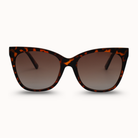 Cat-eye sunglasses with tortoiseshell frame on a white background