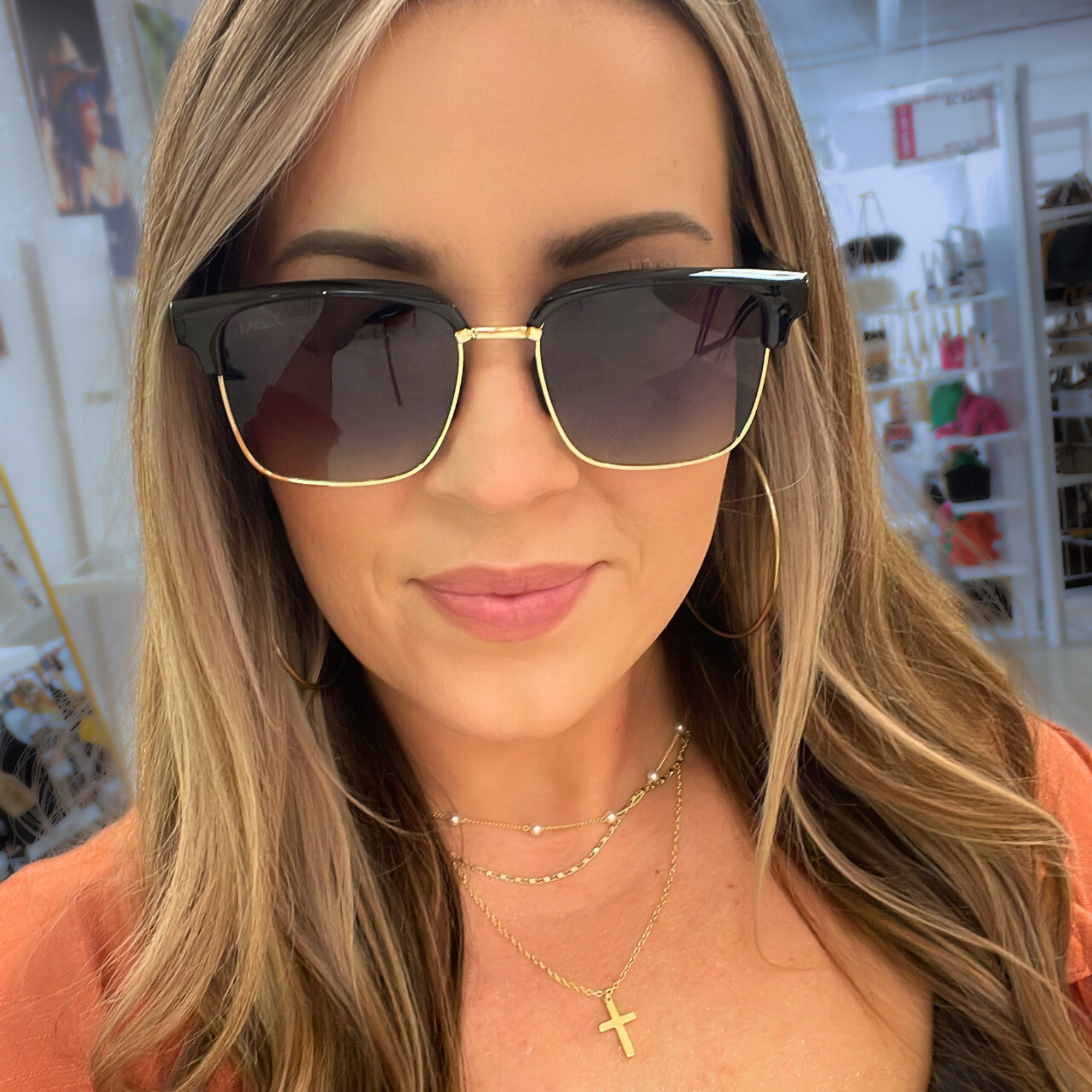 Founder of Dax, Channing, wearing Austin sunglasses in black.