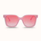 Pink sunglasses with a gradient effect on a white background