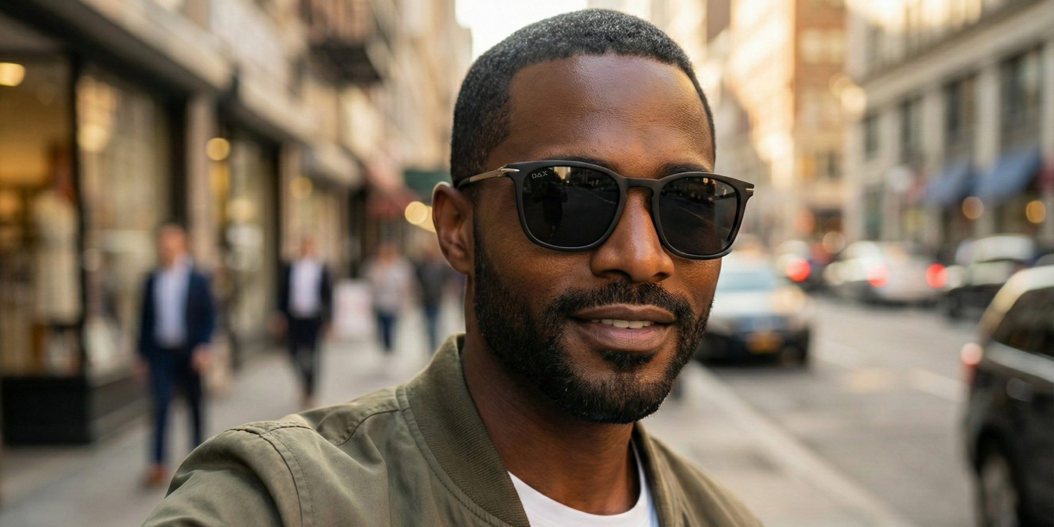 Man wearing sunglasses on a city street